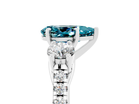 White gold Three-Stone Pear Cut Blue Topaz Pavé Band with Four-Prong Setting_5