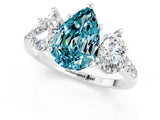 White gold Three-Stone Pear Cut Blue Topaz Ring with Pavé Band and Prong Setting_13
