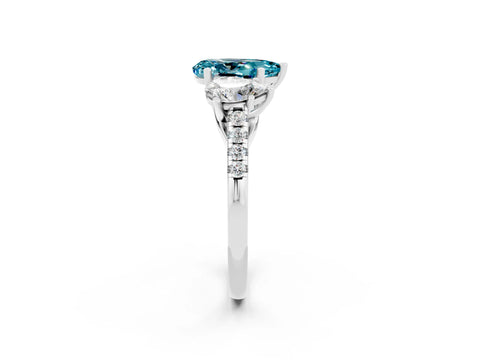 White gold Three-Stone Pear Cut Blue Topaz Ring with Pavé Band and Prong Setting_14