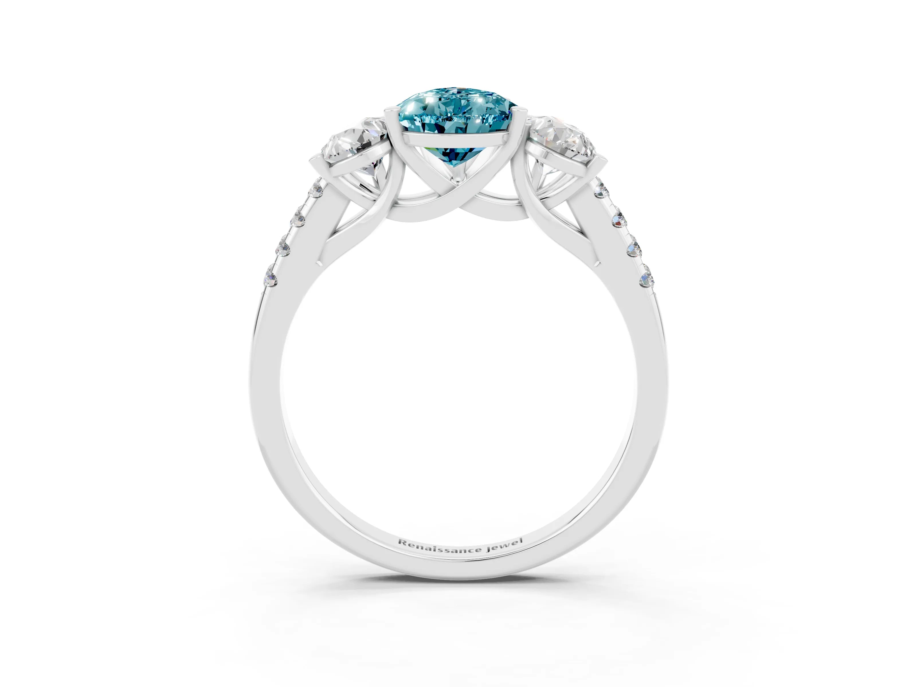 White gold Three-Stone Pear Cut Blue Topaz Ring with Pavé Band and Prong Setting_15