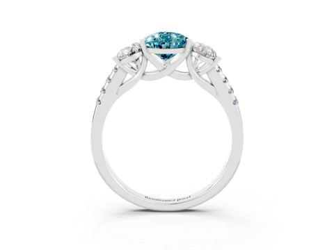 White gold Three-Stone Pear Cut Blue Topaz Ring with Pavé Band and Prong Setting_15