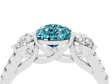 White gold Three-Stone Pear Cut Blue Topaz Ring with Pavé Band and Prong Setting_16