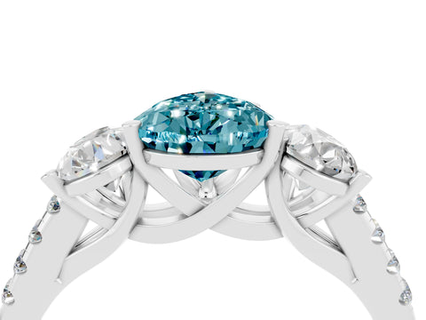 White gold Three-Stone Pear Cut Blue Topaz Ring with Pavé Band and Prong Setting_16