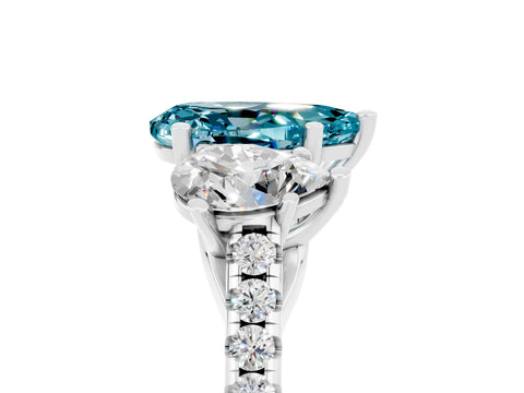 White gold Three-Stone Pear Cut Blue Topaz Ring with Pavé Band and Prong Setting_17