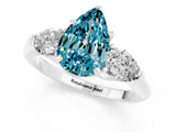 White gold Three-Stone Pear Cut Blue Topaz Ring with Pear Side Stones and Four-Prong Setting_1