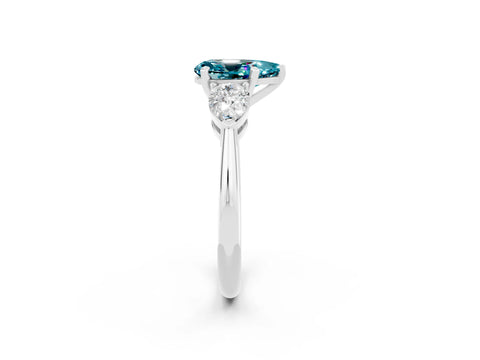 White gold Three-Stone Pear Cut Blue Topaz Ring with Pear Side Stones and Four-Prong Setting_2