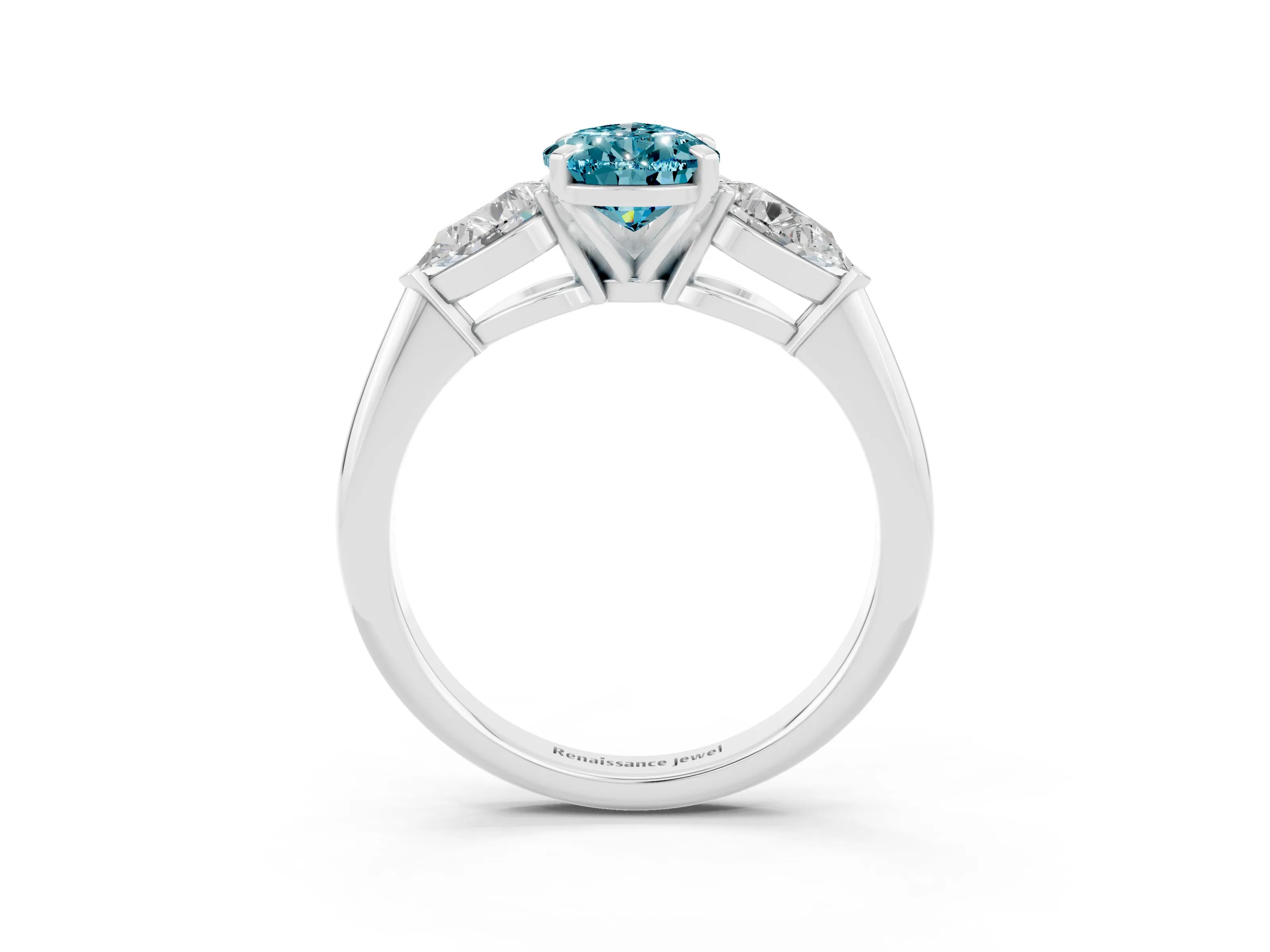 White gold Three-Stone Pear Cut Blue Topaz Ring with Pear Side Stones and Four-Prong Setting_3
