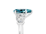 White gold Three-Stone Pear Cut Blue Topaz Ring with Pear Side Stones and Four-Prong Setting_5