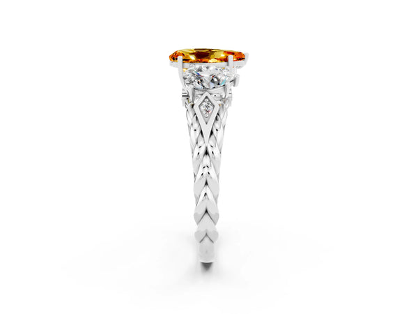 Platinum Three-Stone Pear Cut Citrine Braided Band Ring with Four-Prong Setting