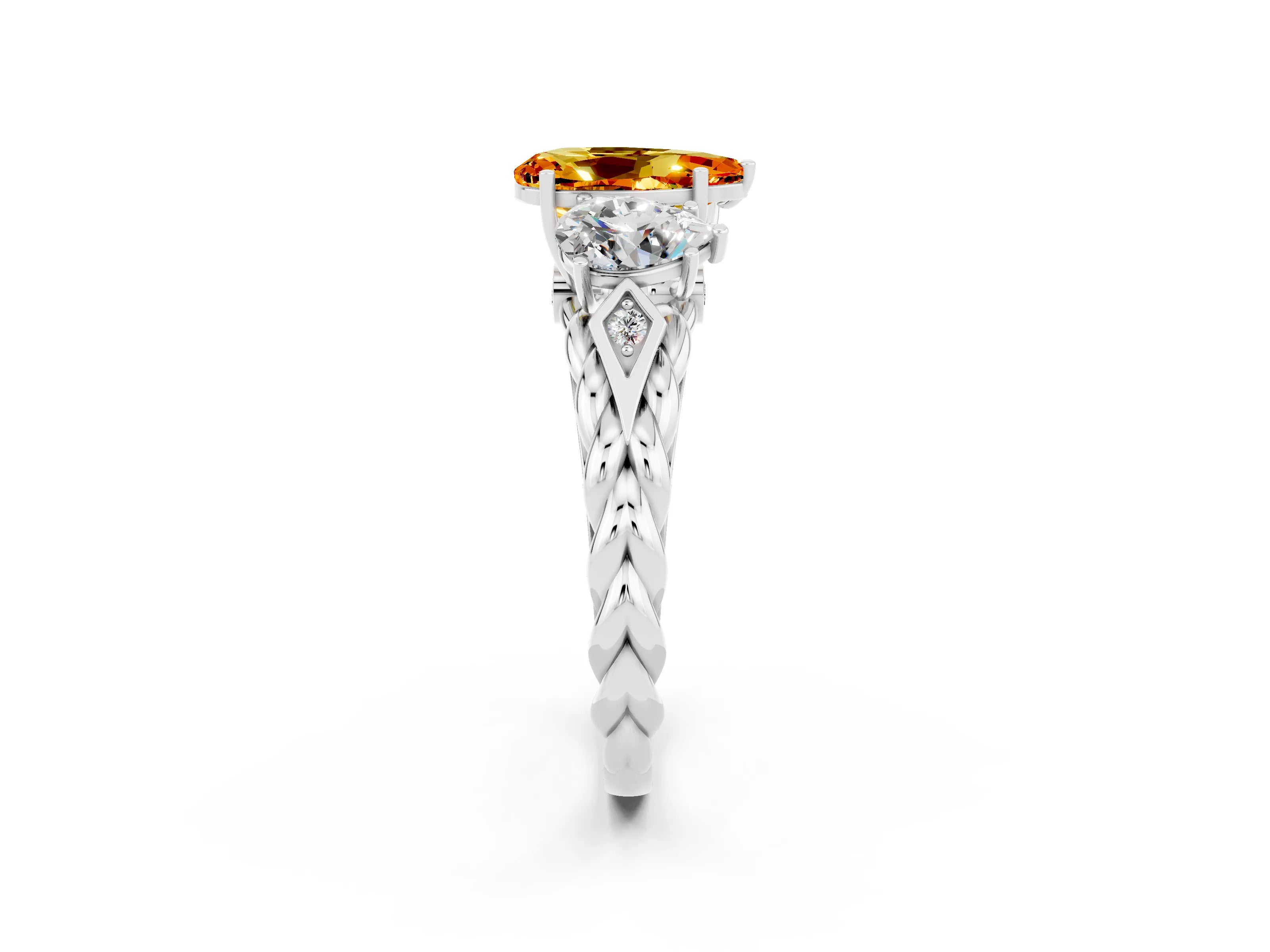 White gold Three-Stone Pear Cut Citrine Braided Band Ring with Four-Prong Setting_14