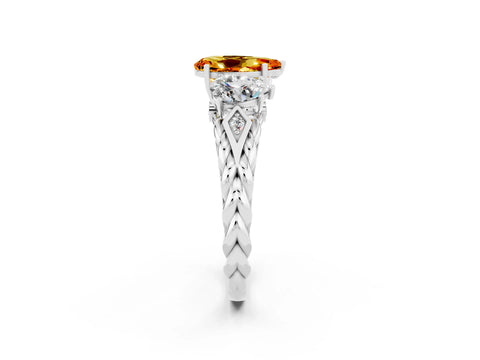 White gold Three-Stone Pear Cut Citrine Braided Band Ring with Four-Prong Setting_14