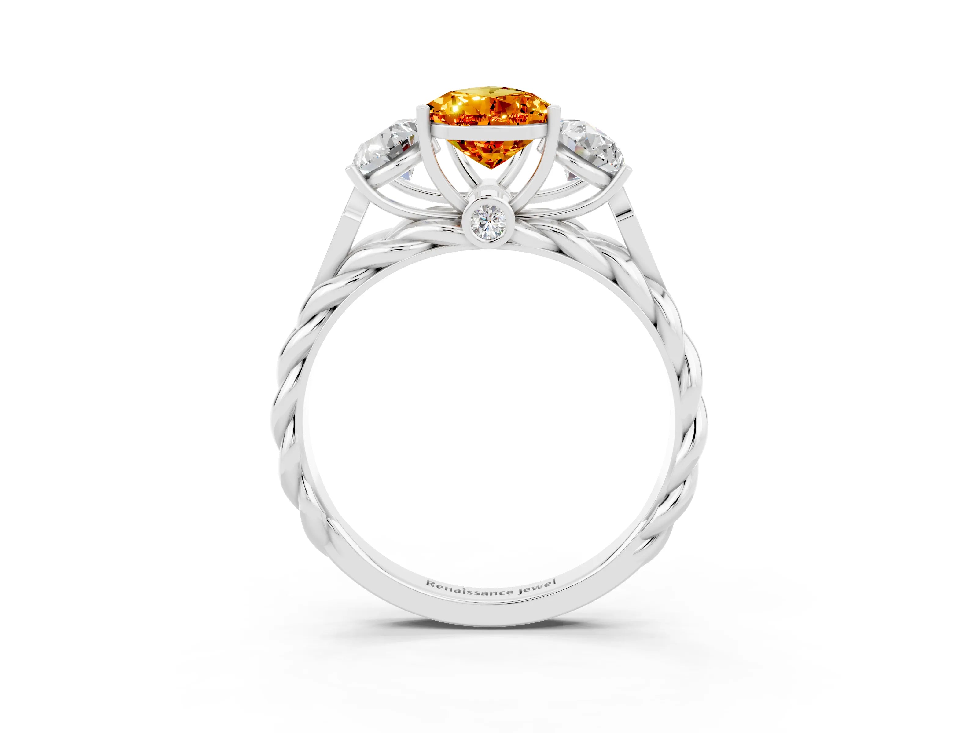 White gold Three-Stone Pear Cut Citrine Braided Band Ring with Four-Prong Setting_15