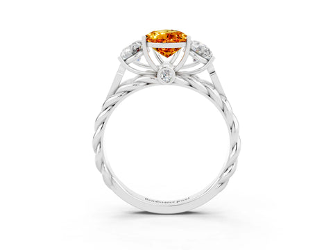 White gold Three-Stone Pear Cut Citrine Braided Band Ring with Four-Prong Setting_15