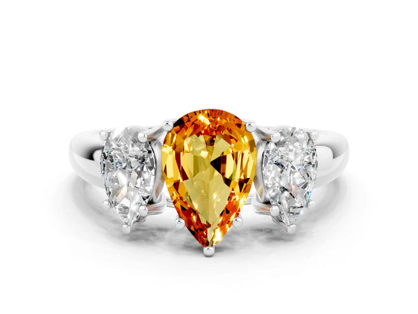 Platinum Three-Stone Pear Cut Citrine Engagement Ring with Prong Setting