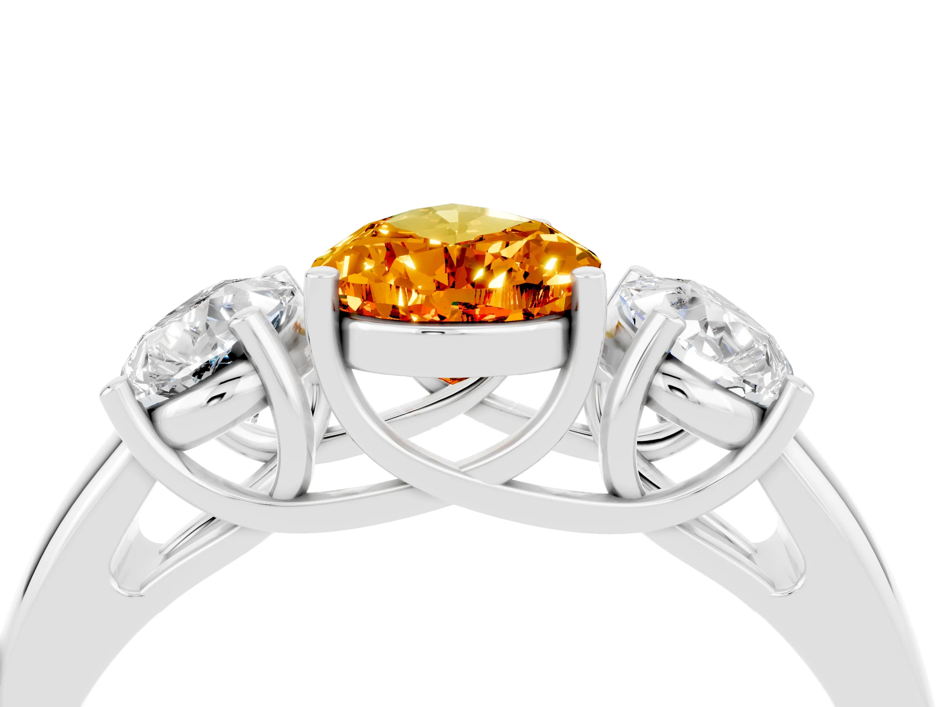 White gold Three-Stone Pear Cut Citrine Engagement Ring with Prong Setting_4