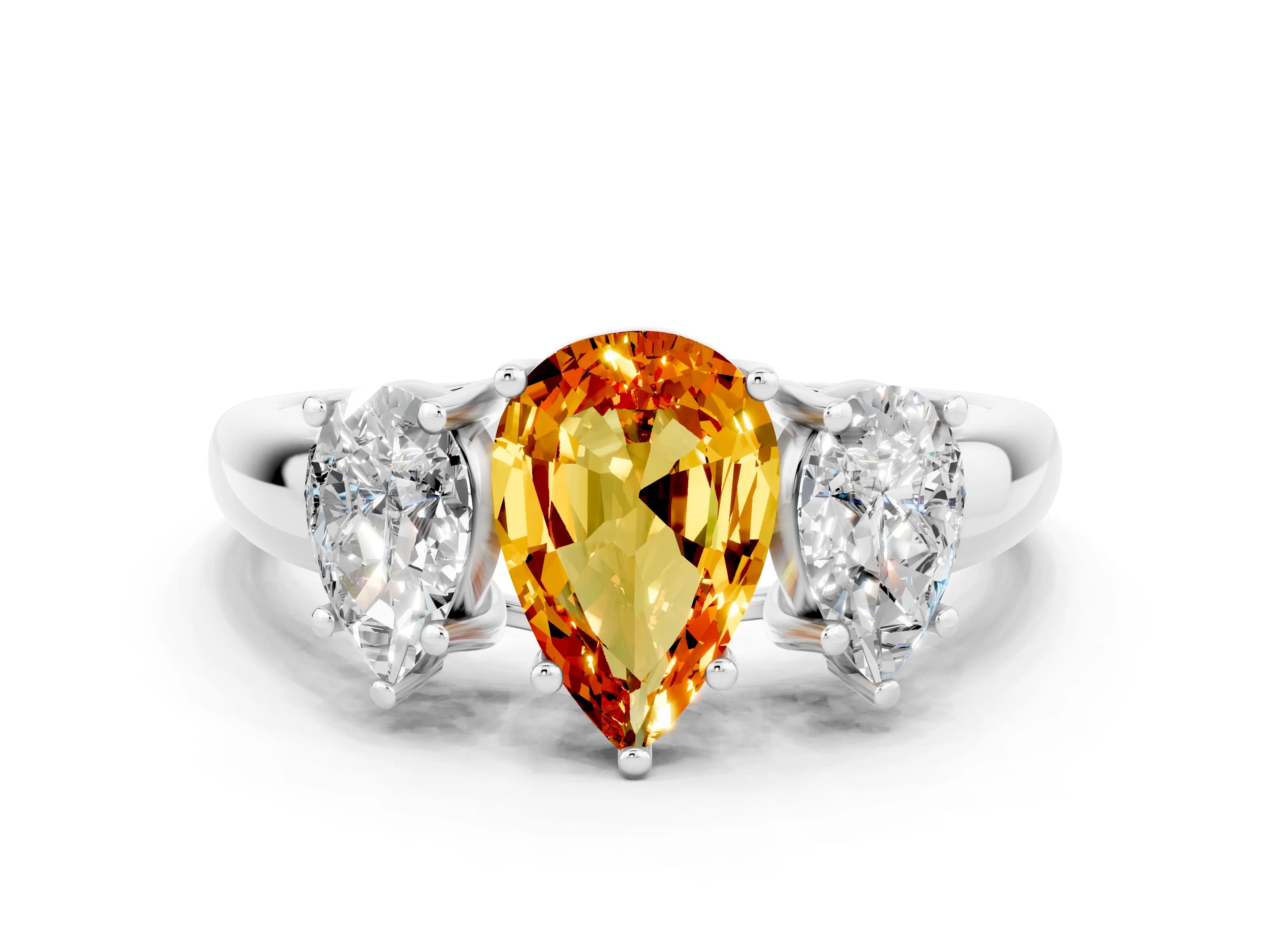 White gold Three-Stone Pear Cut Citrine Engagement Ring with Prong Setting