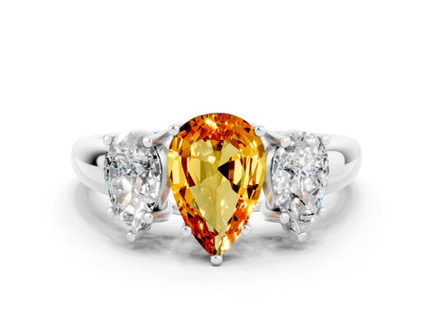 White gold Three-Stone Pear Cut Citrine Engagement Ring with Prong Setting