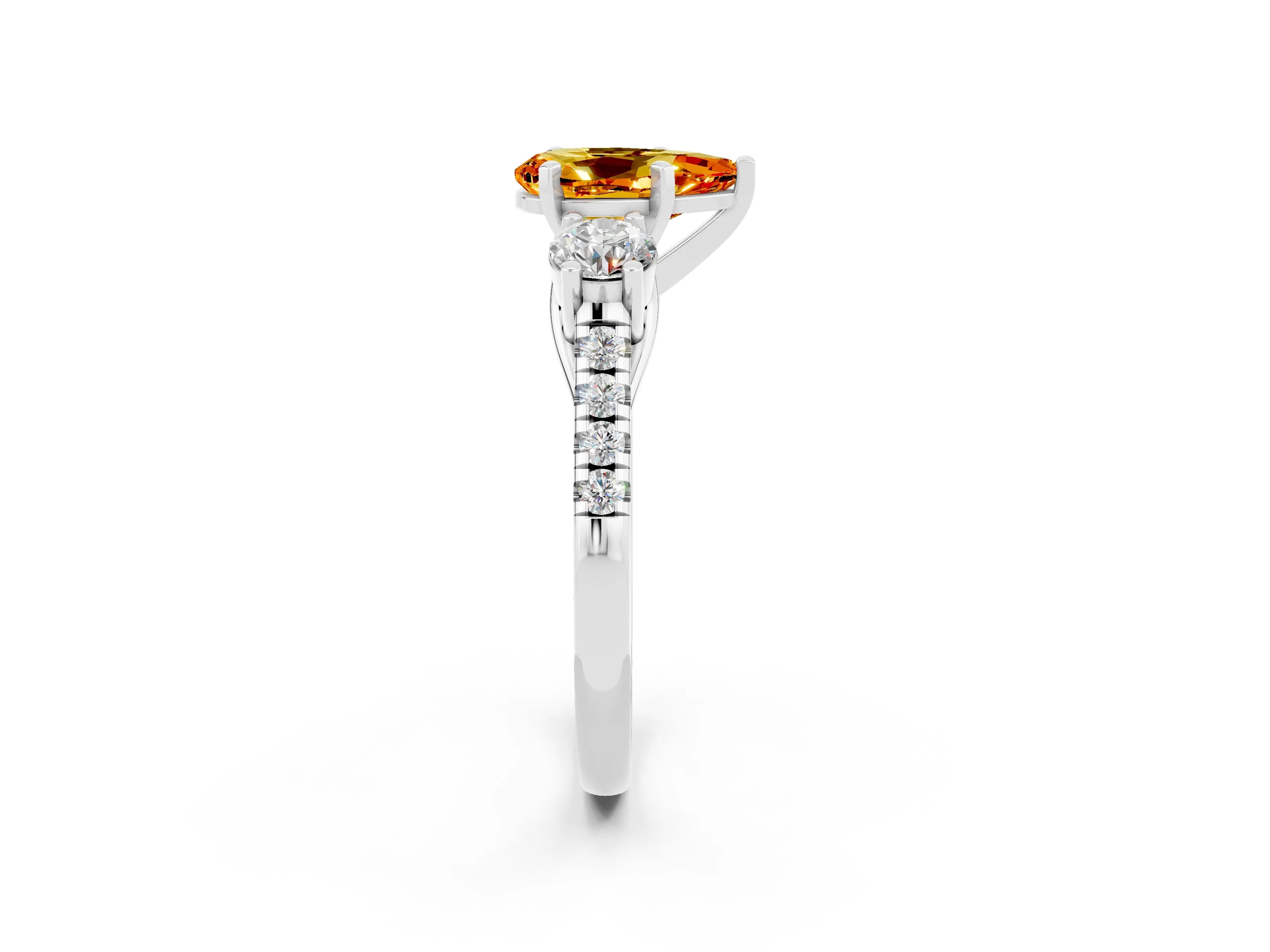 White gold Three-Stone Pear Cut Citrine Pavé Band with Four-Prong Setting_2