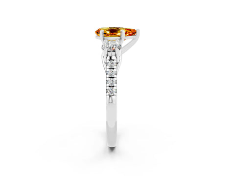 White gold Three-Stone Pear Cut Citrine Pavé Band with Four-Prong Setting_2