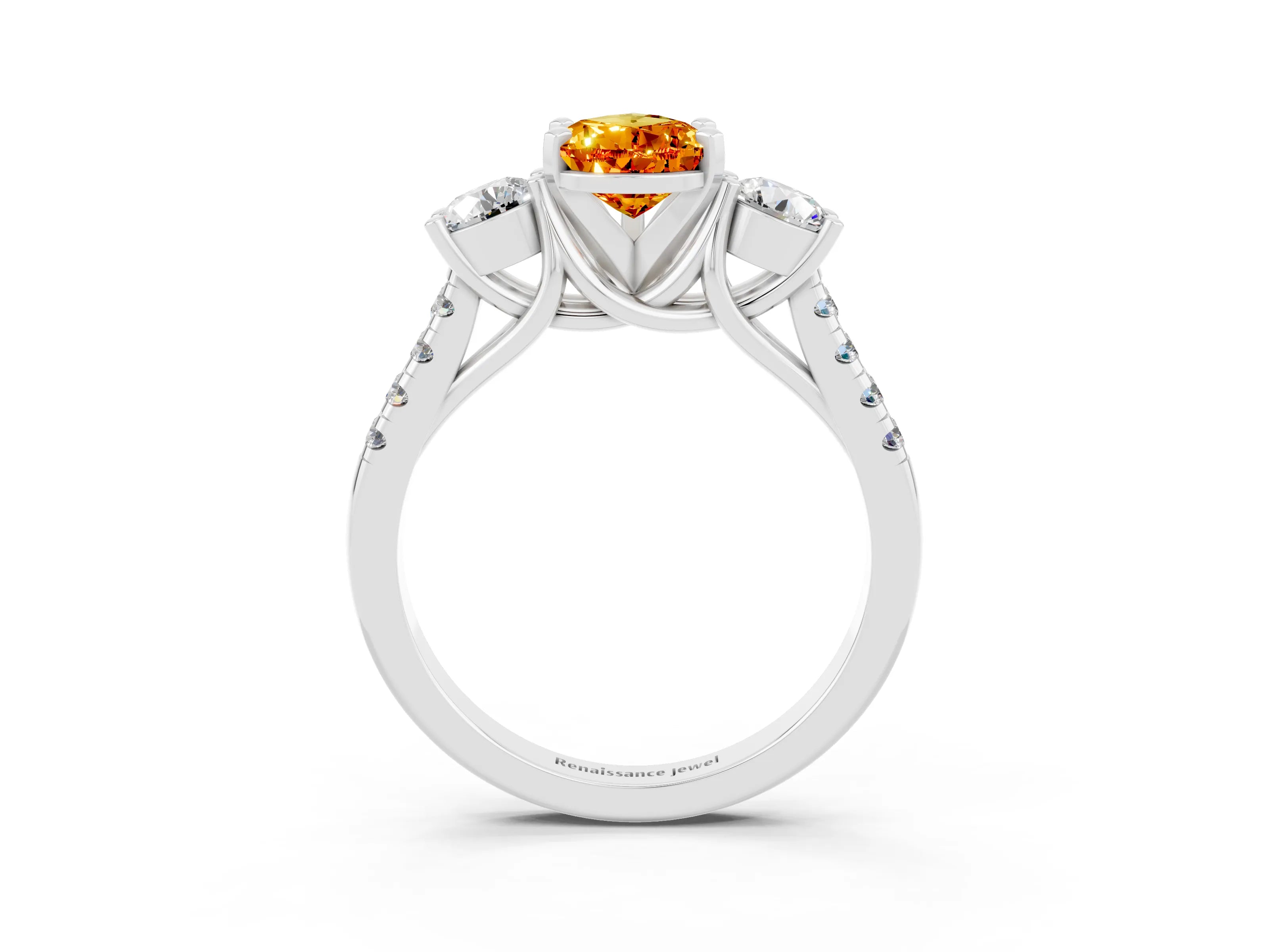 White gold Three-Stone Pear Cut Citrine Pavé Band with Four-Prong Setting_3