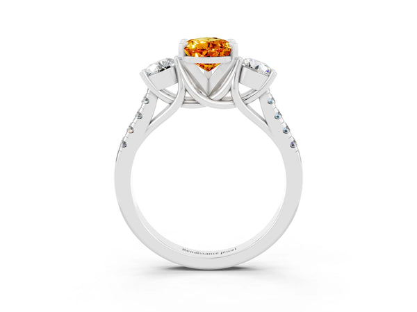 White gold Three-Stone Pear Cut Citrine Pavé Band with Four-Prong Setting