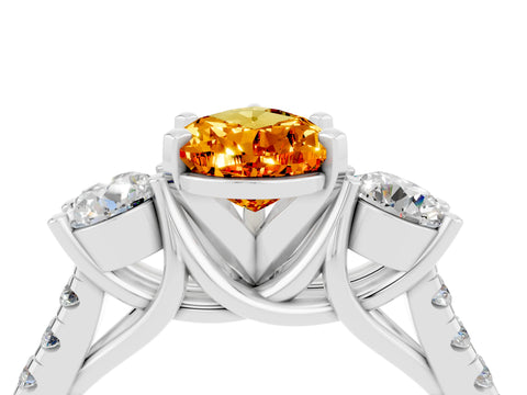 White gold Three-Stone Pear Cut Citrine Pavé Band with Four-Prong Setting_4
