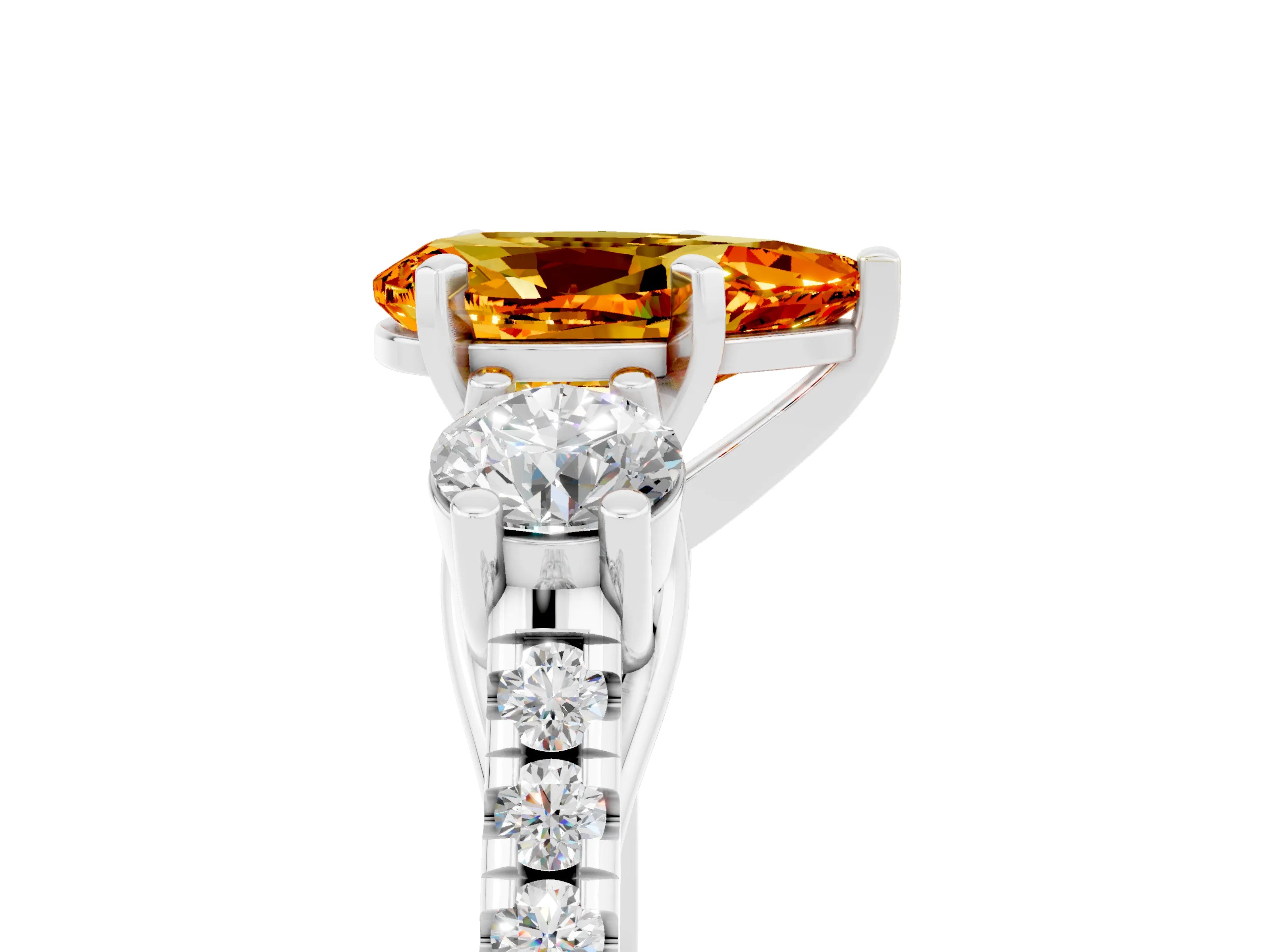White gold Three-Stone Pear Cut Citrine Pavé Band with Four-Prong Setting_5