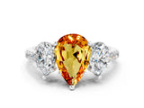 White gold Three-Stone Pear Cut Citrine Ring with Pavé Band and Prong Setting_12