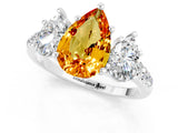 White gold Three-Stone Pear Cut Citrine Ring with Pavé Band and Prong Setting_13