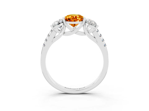 White gold Three-Stone Pear Cut Citrine Ring with Pavé Band and Prong Setting_15