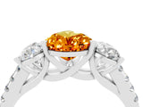 White gold Three-Stone Pear Cut Citrine Ring with Pavé Band and Prong Setting_16