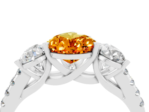 White gold Three-Stone Pear Cut Citrine Ring with Pavé Band and Prong Setting_16