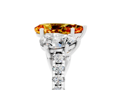 White gold Three-Stone Pear Cut Citrine Ring with Pavé Band and Prong Setting_17