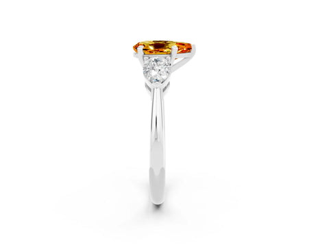 White gold Three-Stone Pear Cut Citrine Ring with Pear Side Stones and Four-Prong Setting_2