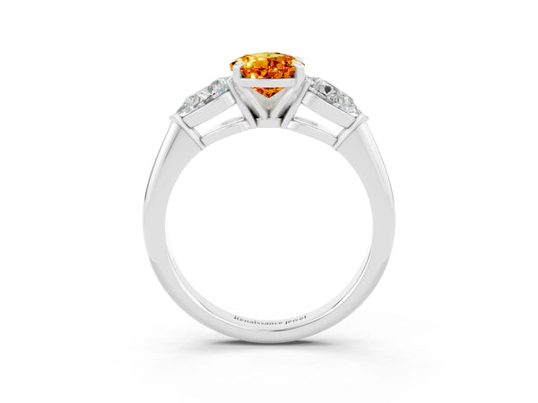 Silver Three-Stone Pear Cut Citrine Ring with Pear Side Stones and Four-Prong Setting