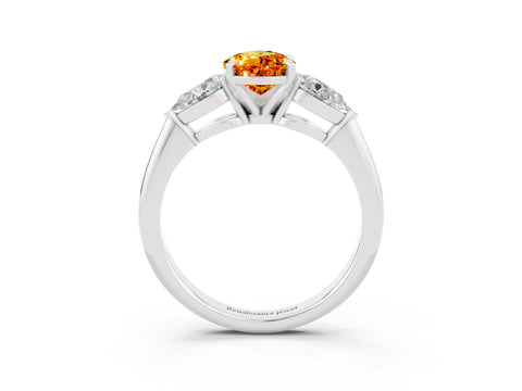 White gold Three-Stone Pear Cut Citrine Ring with Pear Side Stones and Four-Prong Setting_3