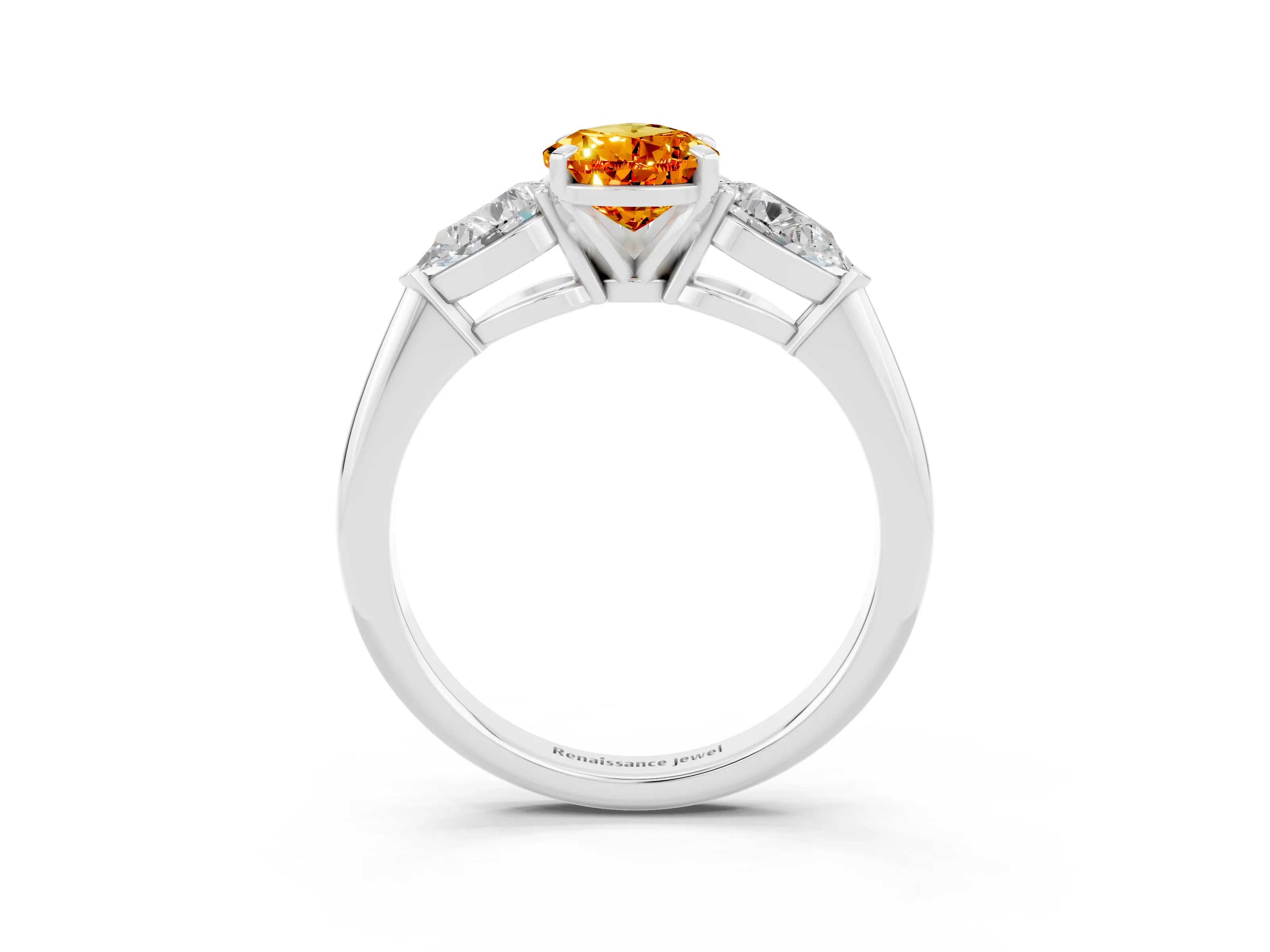White gold Three-Stone Pear Cut Citrine Ring with Pear Side Stones and Four-Prong Setting_3