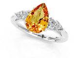 White gold Three-Stone Pear Cut Citrine Ring with Pear  Side Stones in Four-Prong Setting_13