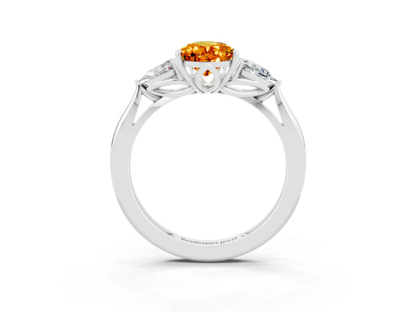 White gold Three-Stone Pear Cut Citrine Ring with Pear  Side Stones in Four-Prong Setting
