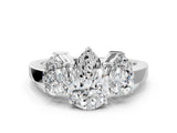 White gold Three-Stone Pear Cut Cut Diamond Engagement Ring with Flat Band and Four-Prong Setting_164