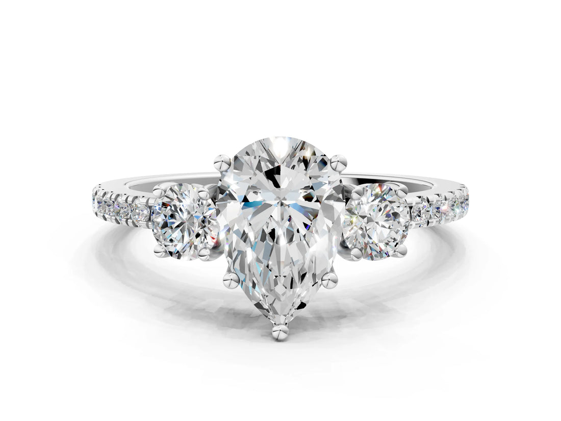 White gold Three-Stone Pear Cut Cut Diamond Pavé Band with Prong Setting_19