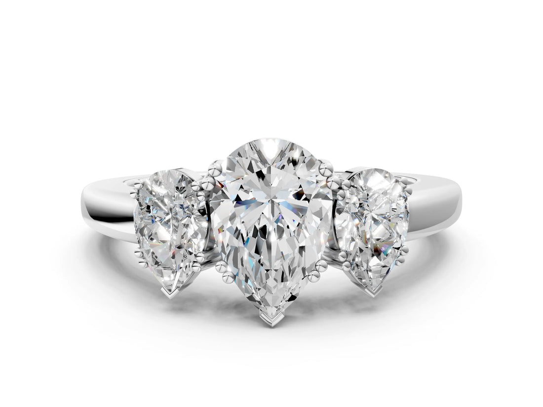 White gold Three-Stone Pear Cut Cut Diamond Ring with Channel Set Band and Four-Prong Setting_50