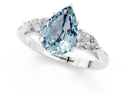 White gold Three-Stone Pear Cut Cut Diamond Ring with Pear Side Stones in Four-Prong Setting_1