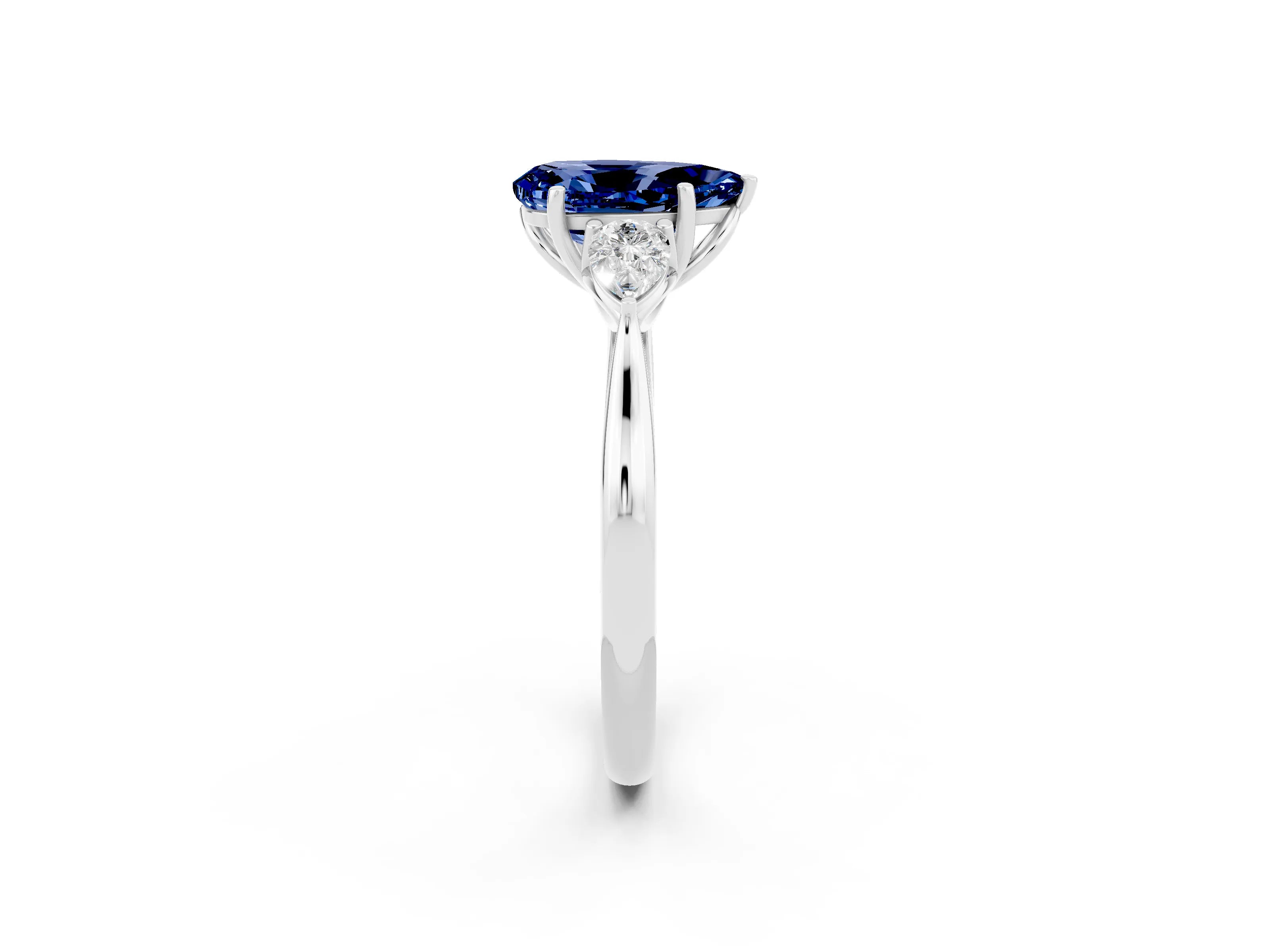 White gold Three-Stone Pear Cut Cut Diamond Ring with Pear Side Stones in Four-Prong Setting_2