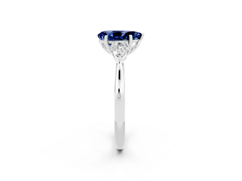 White gold Three-Stone Pear Cut Cut Diamond Ring with Pear Side Stones in Four-Prong Setting_2