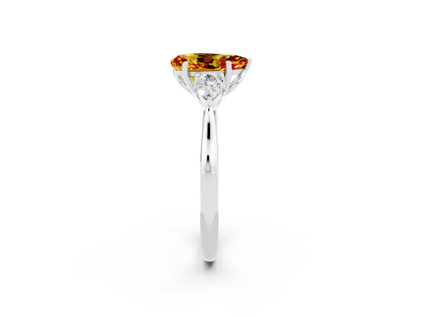 Platinum Three-Stone Pear Cut Citrine Ring with Pear  Side Stones in Four-Prong Setting