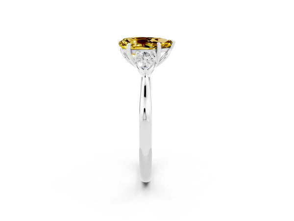 Silver Three-Stone Pear Cut Yellow Sapphire Ring with Pear  Side Stones in Four-Prong Setting