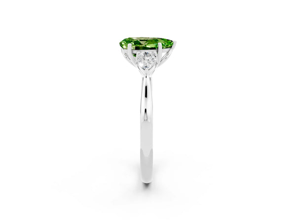 Platinum Three-Stone Pear Cut Cut Diamond Ring with Pear Side Stones in Four-Prong Setting