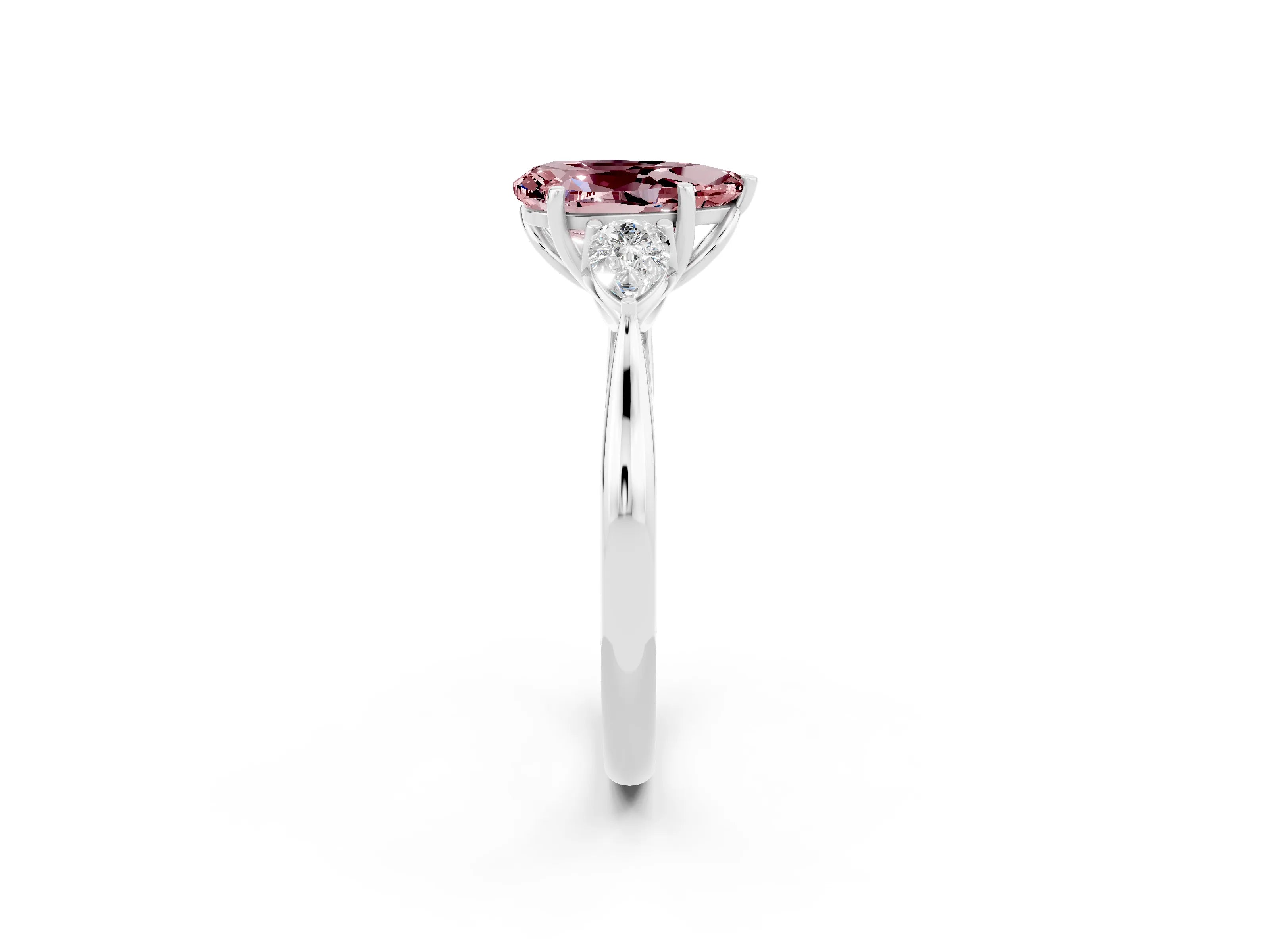 White gold Three-Stone Pear Cut Cut Diamond Ring with Pear Side Stones in Four-Prong Setting_2