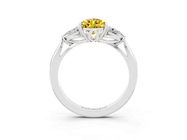 Platinum Three-Stone Pear Cut Yellow Sapphire Ring with Pear  Side Stones in Four-Prong Setting